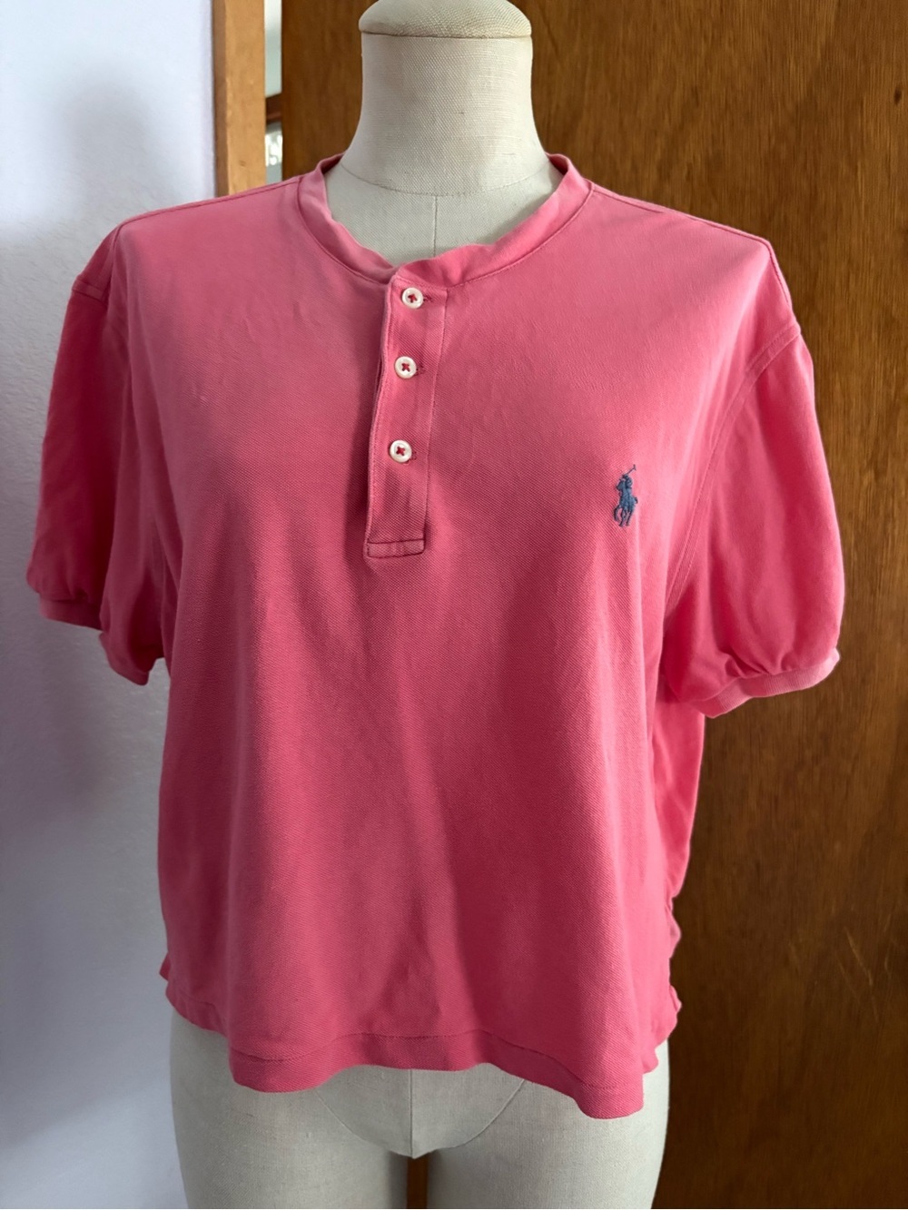 POLO RALPH LAUREN sz M DIY Crop Tee Top Featherweight Mesh Faded Red